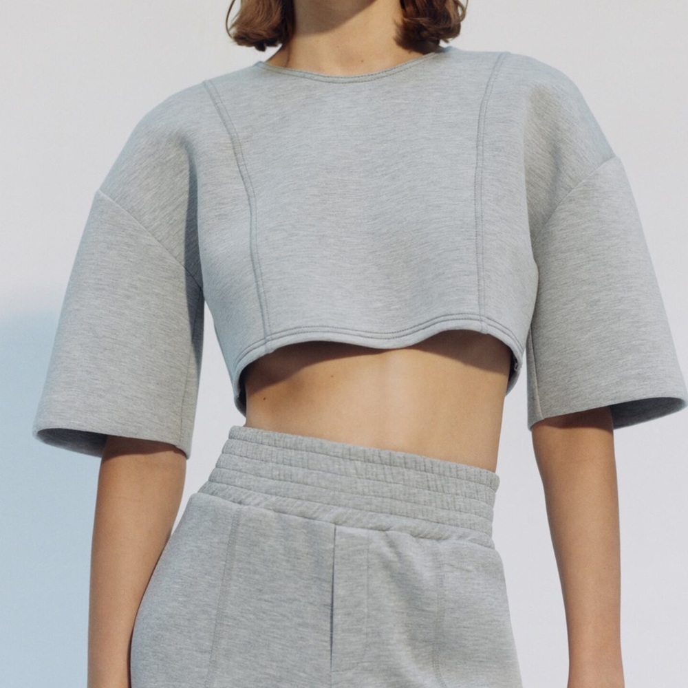 Zara Plush Oversized Boxy Gray Crop Top Blogger‎ Favorite